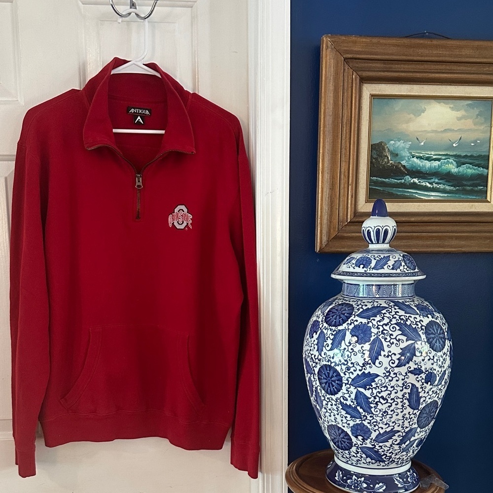 Mentally Antigua Ohio State Buckeyes quarter-zip fleece pullover sweatshirt